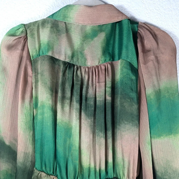 Bailey 44 Cosmic Watercolor Tie Front Mini Dress Green Pink Small - Picture 6 of 11